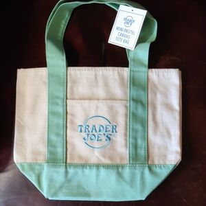 NEW Trader Joe's Mini Pastel Canvas Tote Bag - Mint